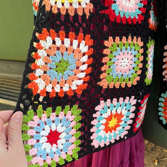 Handmade Crochet Black Granny Square Cardigan - Picture 11 of 17